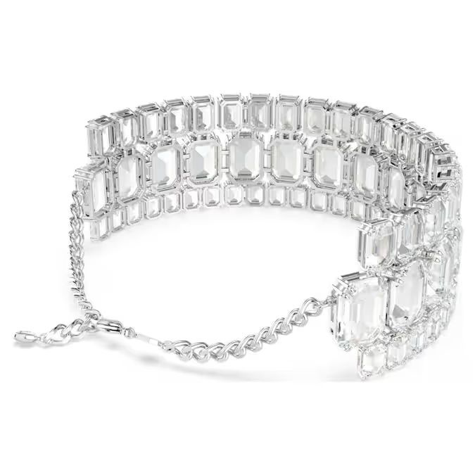 Millenia choker Octagon cut, White, Rhodium plated