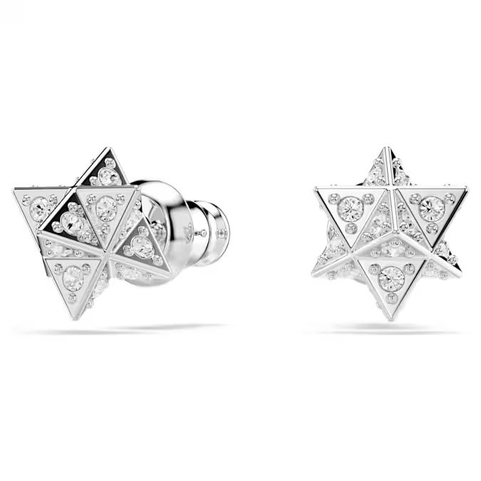 Dextera stud earrings Round cut, Star, White, Rhodium plated