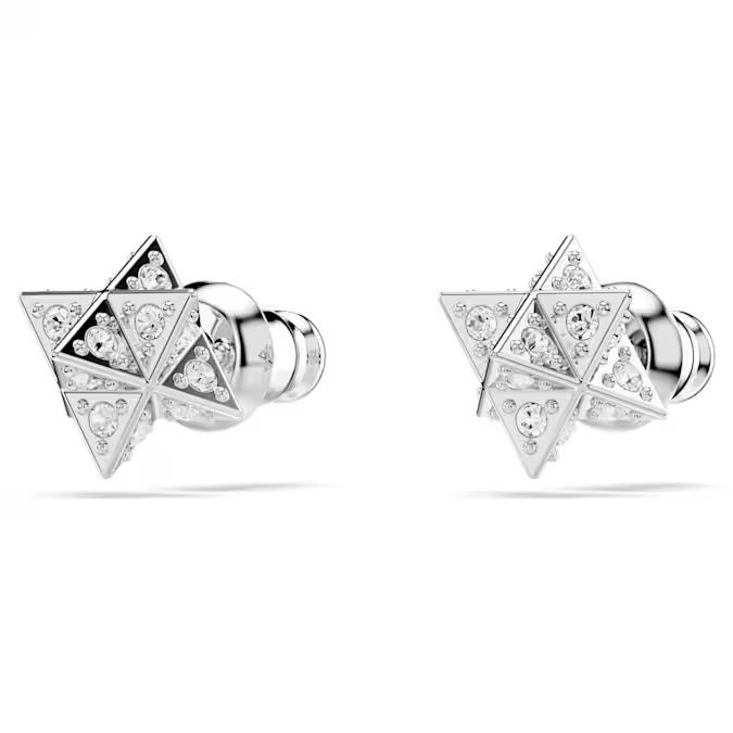 Dextera stud earrings Round cut, Star, White, Rhodium plated