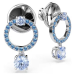 Attract drop earrings Round cut, Blue, Rhodium plated