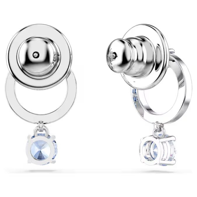 Attract drop earrings Round cut, Blue, Rhodium plated