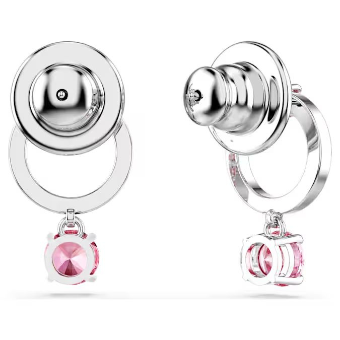 Attract drop earrings Round cut, Pink, Rhodium plated