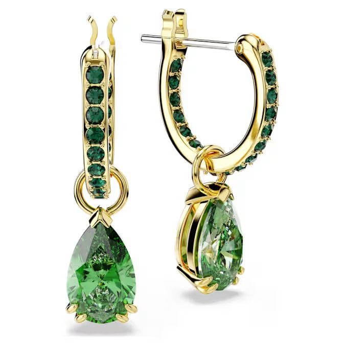 Attract drop earrings Pear cut, Green, Gold-tone plated