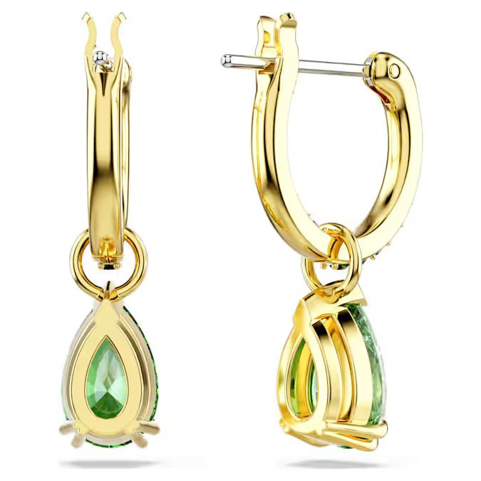 Attract drop earrings Pear cut, Green, Gold-tone plated