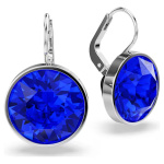 Bella drop earrings Round cut, Blue, Rhodium plated