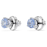 Solitaire stud earrings Round cut, Blue, Rhodium plated