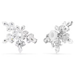 Idyllia clip earrings Mixed cuts, Half snowflake, White, Rhodium plated