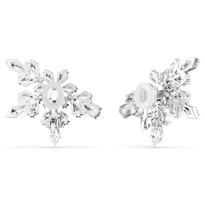 Idyllia clip earrings Mixed cuts, Half snowflake, White, Rhodium plated