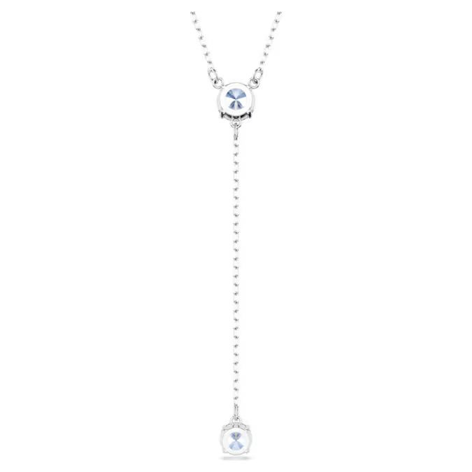 Attract Y necklace Round cut, Blue, Rhodium plated