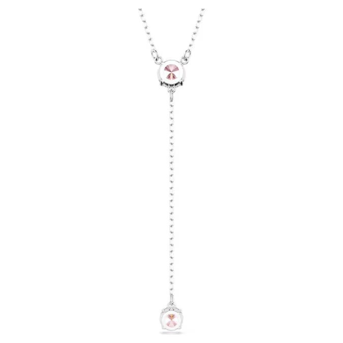 Attract Y necklace Round cut, Pink, Rhodium plated