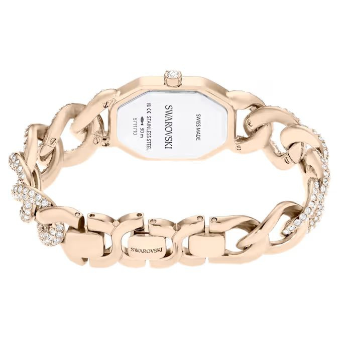 Dextera Chain watch Swiss Made, Crystal bracelet, White, Champagne gold-tone finish