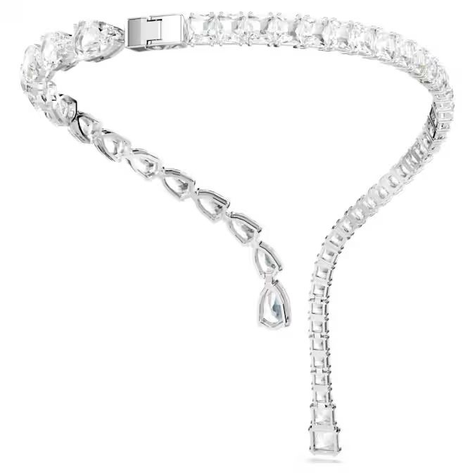 Matrix open necklace Mixed cuts, White, Rhodium plated