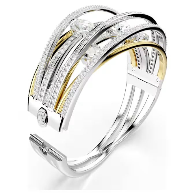 Hyperbola bangle Mixed cuts, White, Mixed metal finish