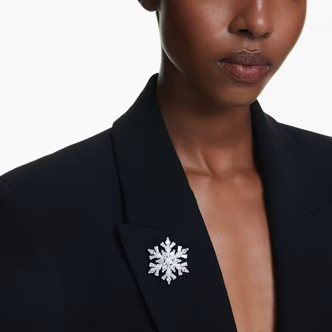 Idyllia pendant and brooch Mixed cuts, Snowflake, White, Rhodium plated