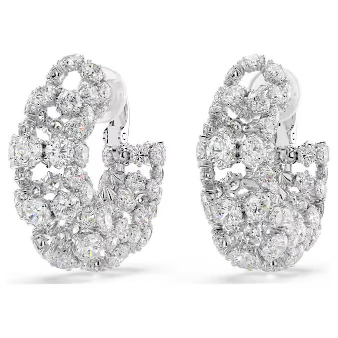 Constella clip earrings Round cut, White, Rhodium plated