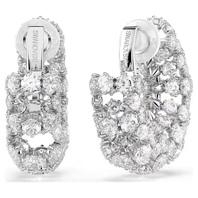 Constella clip earrings Round cut, White, Rhodium plated