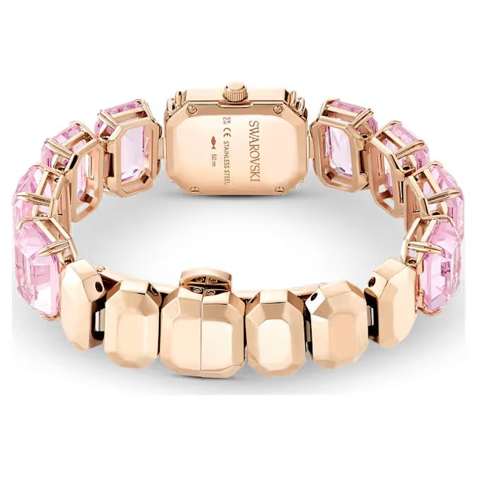 Watch Octagon cut bracelet, Pink, Rose gold-tone finish