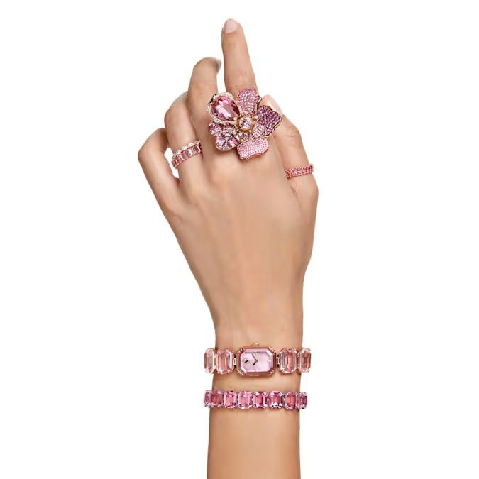 Watch Octagon cut bracelet, Pink, Rose gold-tone finish