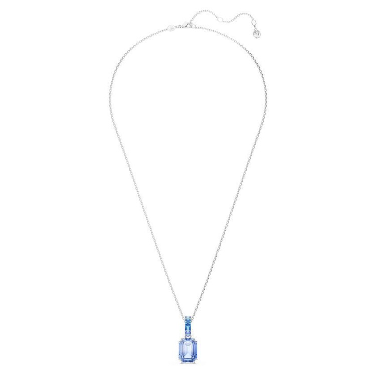 Millenia pendant Octagon cut, Blue, Rhodium plated