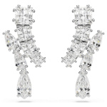 Matrix drop earrings Mixed cuts, White, Rhodium plated