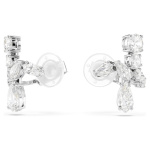 Matrix clip earrings Mixed cuts, White, Rhodium plated