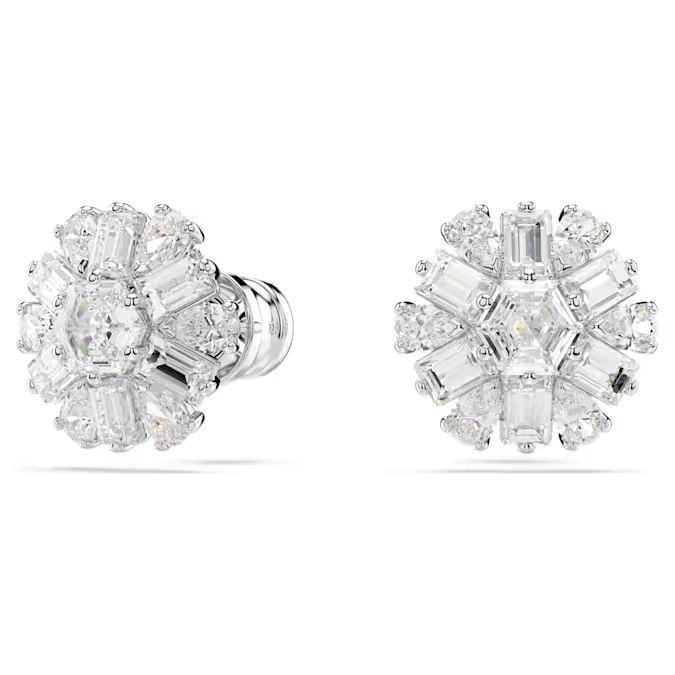 Idyllia stud earrings Mixed cuts, Snowflake, White, Rhodium plated