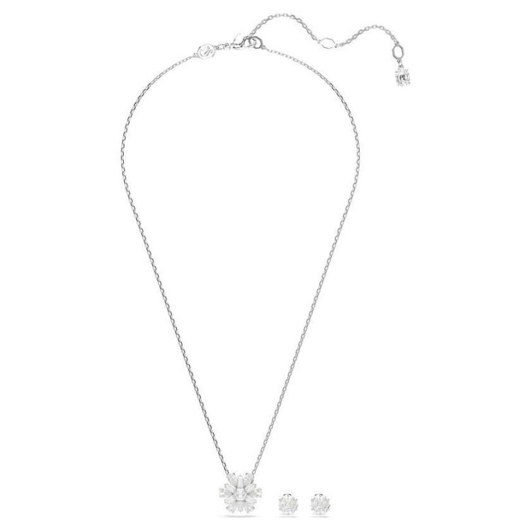 Idyllia set Mixed cuts, Snowflake, White, Rhodium plated