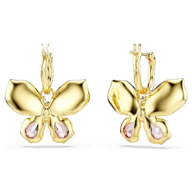 Idyllia drop earrings Mixed cuts, Pavé, Butterfly, Multicolored, Gold-tone plated