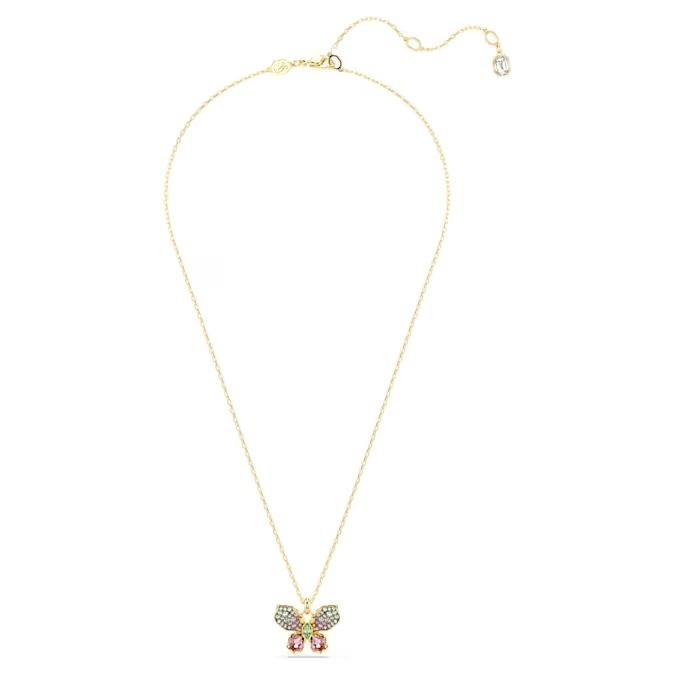 Idyllia pendant Mixed cuts, Pavé, Butterfly, Multicolored, Gold-tone plated