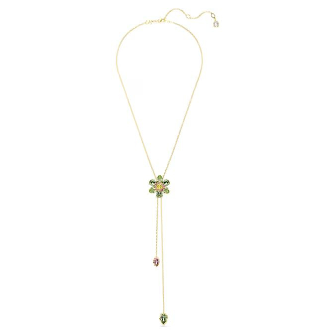 Idyllia Y pendant Mixed cuts, Flower, Multicolored, Gold-tone plated