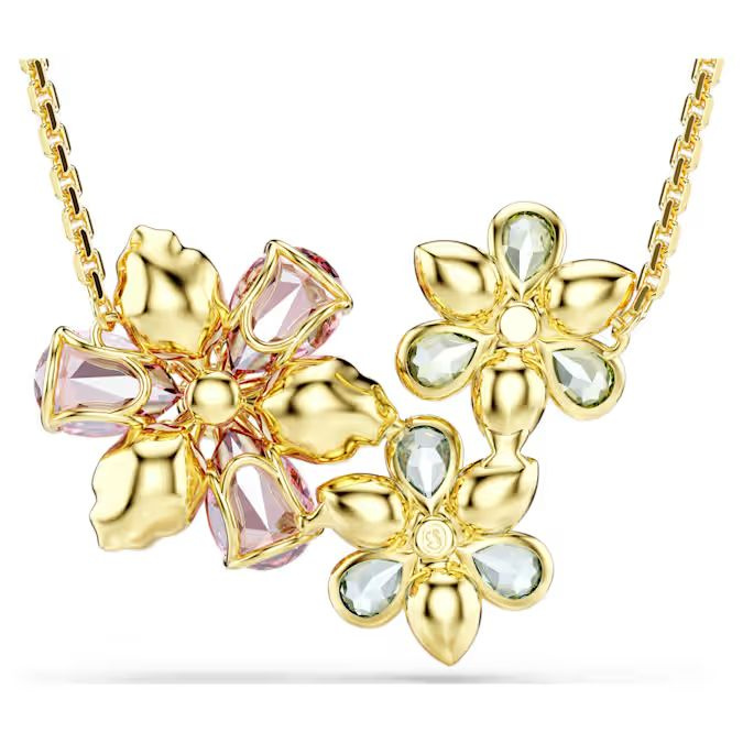 Idyllia pendant Mixed cuts, Flower, Multicolored, Gold-tone plated