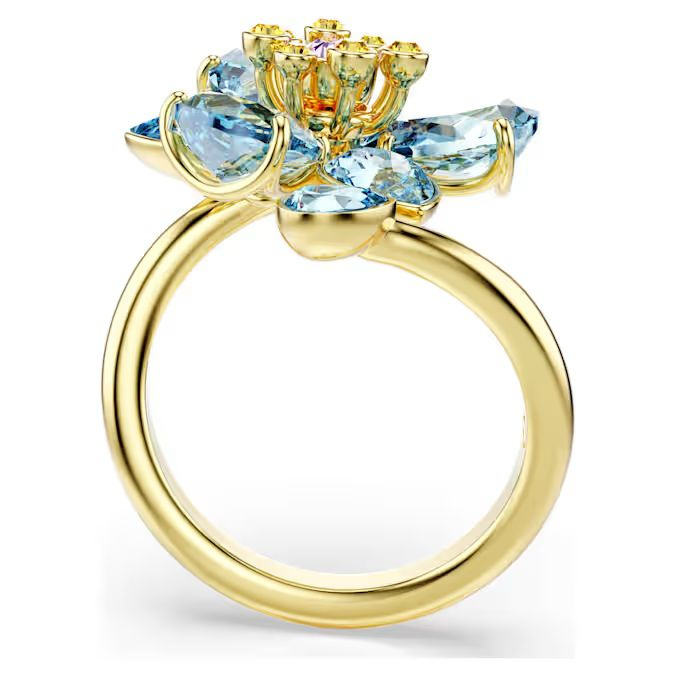 Idyllia open ring Mixed cuts, Flower, Blue, Gold-tone plated