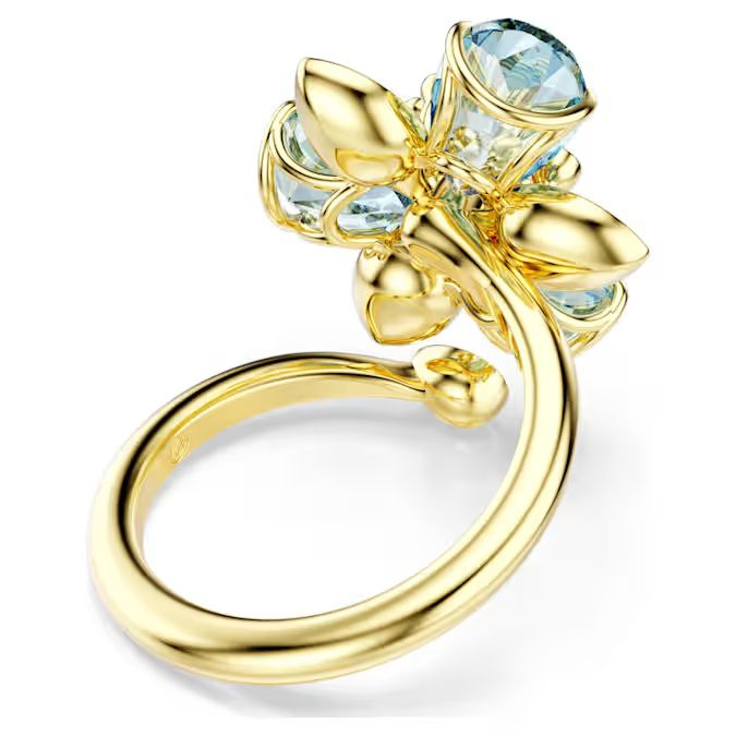 Idyllia open ring Mixed cuts, Flower, Blue, Gold-tone plated