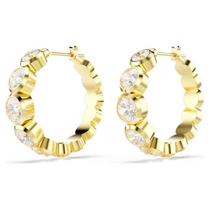 Imber hoop earrings Round cut, White, Gold-tone plated