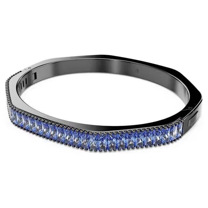 Matrix bangle Baguette cut, Blue, Ruthenium plated