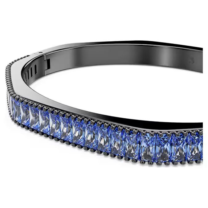 Matrix bangle Baguette cut, Blue, Ruthenium plated