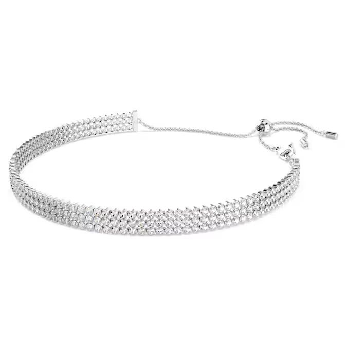 Matrix Tennis choker Round cut, White, Rhodium plated