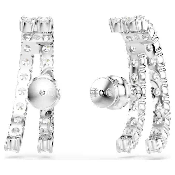 Matrix ear cuffs Round cut, White, Rhodium plated