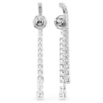 Matrix drop earrings Gradient of round cuts, White, Rhodium plated