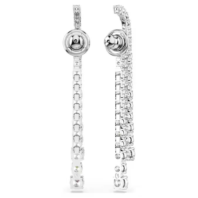 Matrix drop earrings Gradient of round cuts, White, Rhodium plated