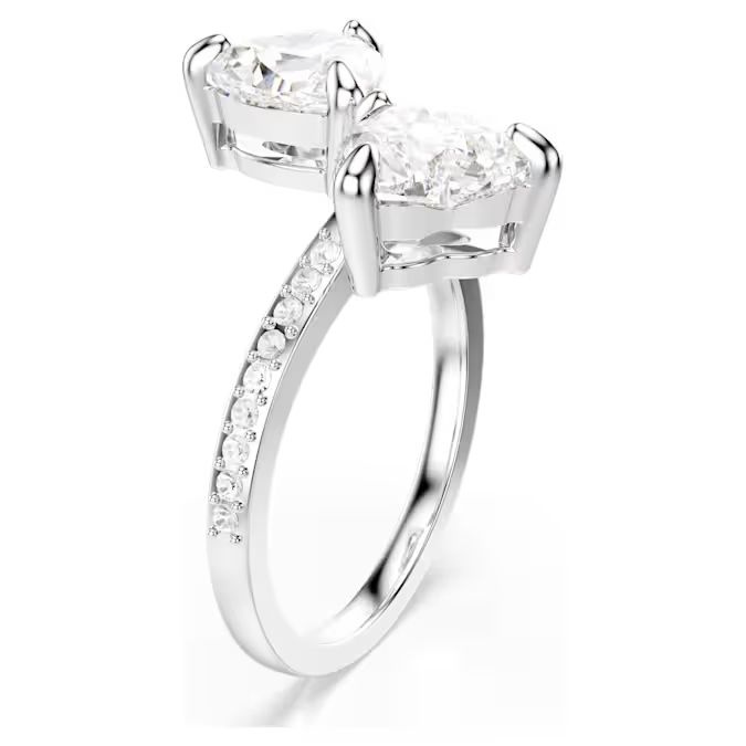 Mesmera Attract open ring Heart cut, Pavé, Heart, White, Silver-tone finish