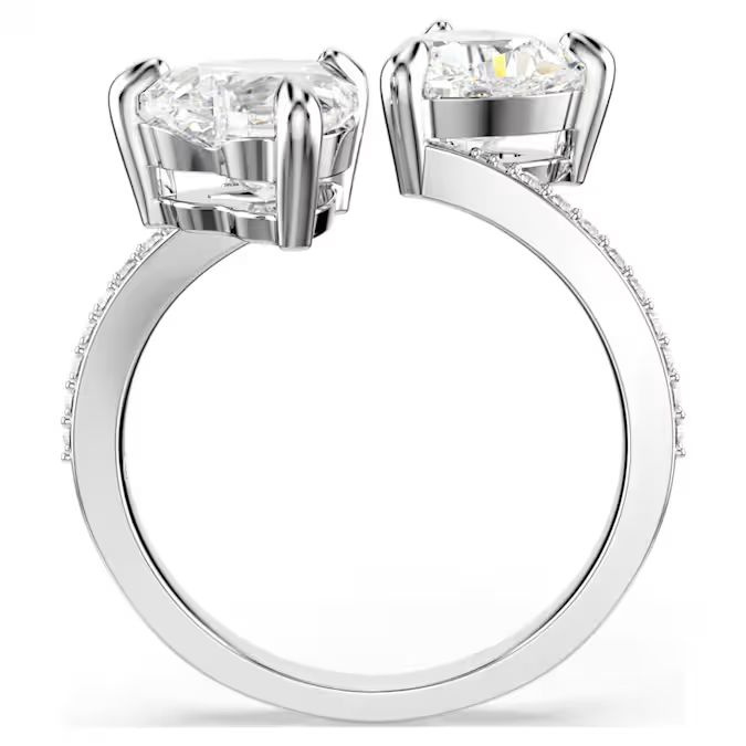 Mesmera Attract open ring Heart cut, Pavé, Heart, White, Silver-tone finish