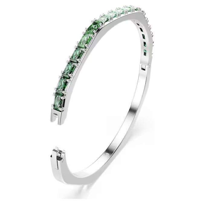 Matrix bangle Baguette cut, Green, Rhodium plated