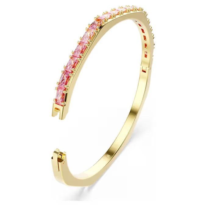 Matrix bangle Baguette cut, Pink, Gold-tone plated