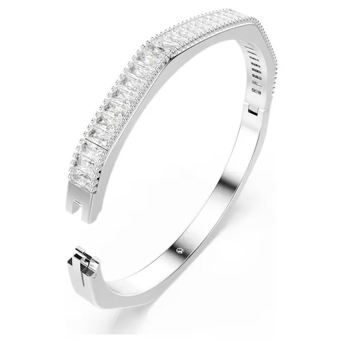 Matrix bangle Baguette cut, White, Rhodium plated