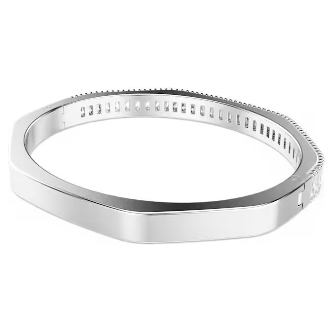 Matrix bangle Baguette cut, White, Rhodium plated