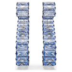 Matrix drop earrings Baguette cut, Blue, Ruthenium plated