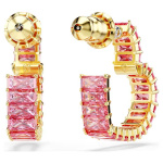 Matrix hoop earrings Baguette cut, Heart, Small, Pink, Gold-tone plated