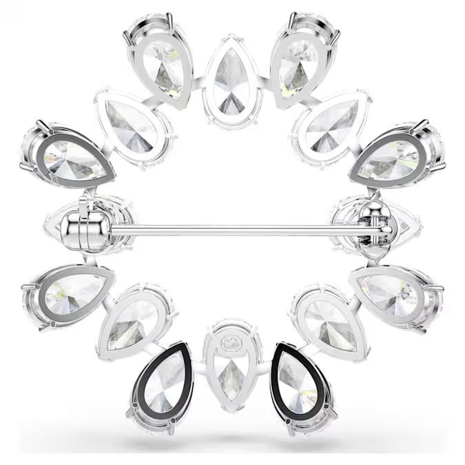 Matrix brooch Pear cut, White, Rhodium plated