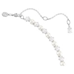 Matrix Tennis necklace Crystal pearl, Round cut, White, Rhodium plated